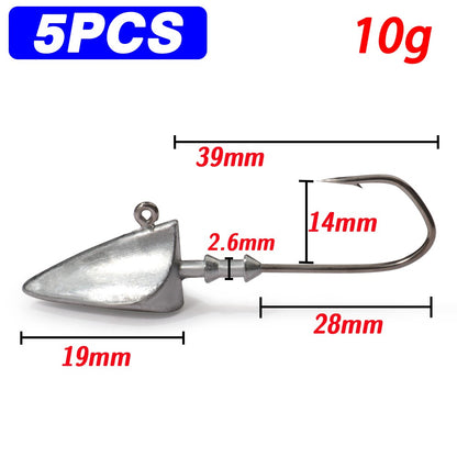 5 anzóis com cabeça triangular 3,5g 5g 7g 10g 21g 35g Anzol tipo barco Equipamento de pesca Texas Rig Pesca Chumbada Pesca Isca Artificial