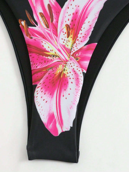 2025 New Flower Print Bikini Set Women's High Waist Long Skirt 3 Piece Swimsuit Sexy Mini Triangle Backless Thong Bathing Suit