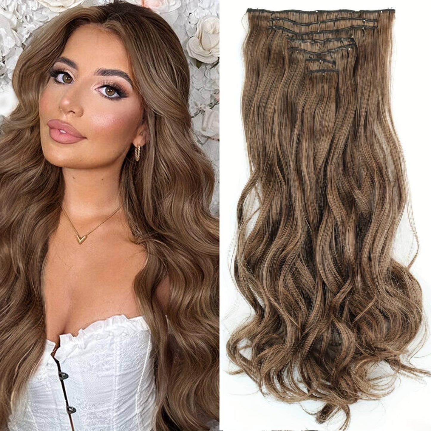 Cabelo Liso Comprido 16 Clipes 7 Pçs/Conjunto de Apliques de Cabelo Sintético Natural Loiro Preto Resistente ao Calor 2026