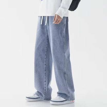 2025 Calça Jeans Masculina Larga Estilo Coreano Streetwear Solta Reta Perna Larga Moda Masculina Roupa de Marca Preta Azul Clara