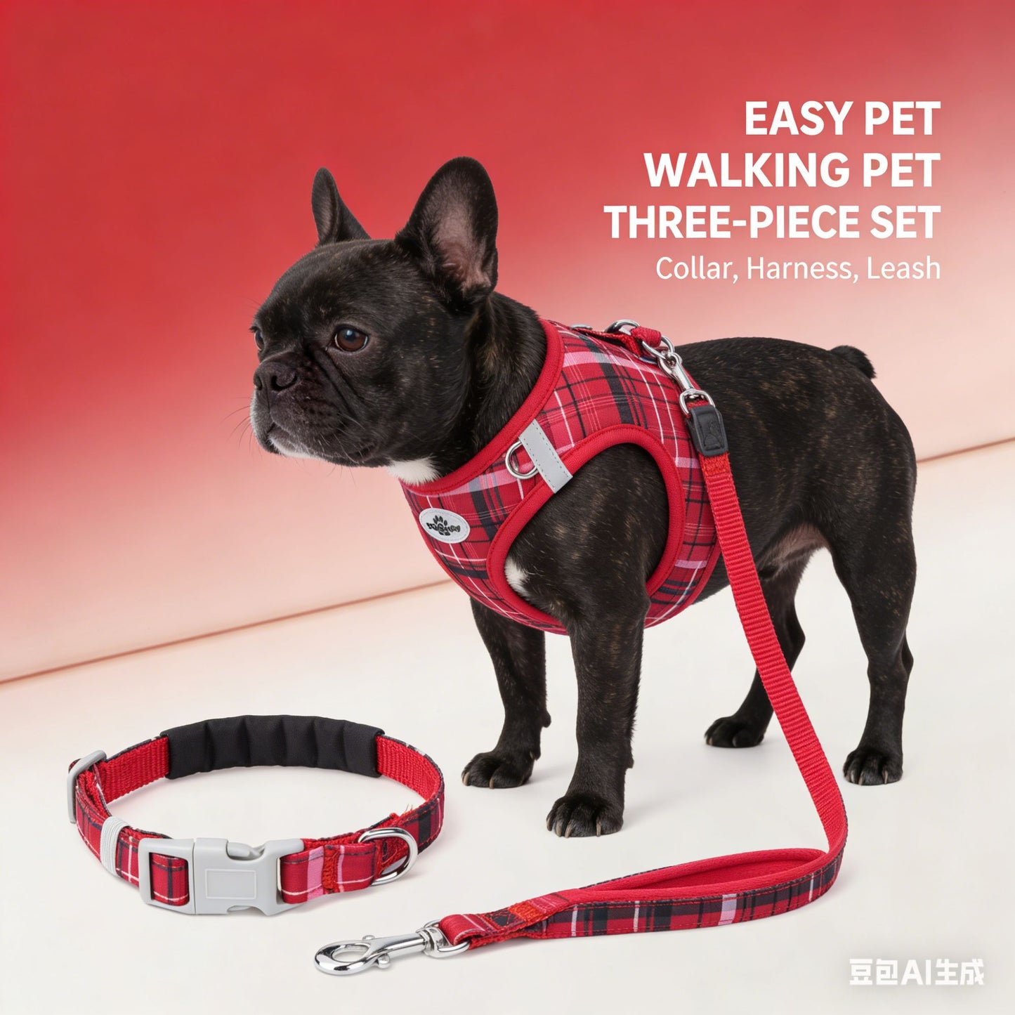 Conjunto de Três Peças de Peitoral para Cães Clássico Xadrez Pet Classic: Coleira Decompressora, Colete Estilo Peitoral e Peitoral de Ano Novo para Cães