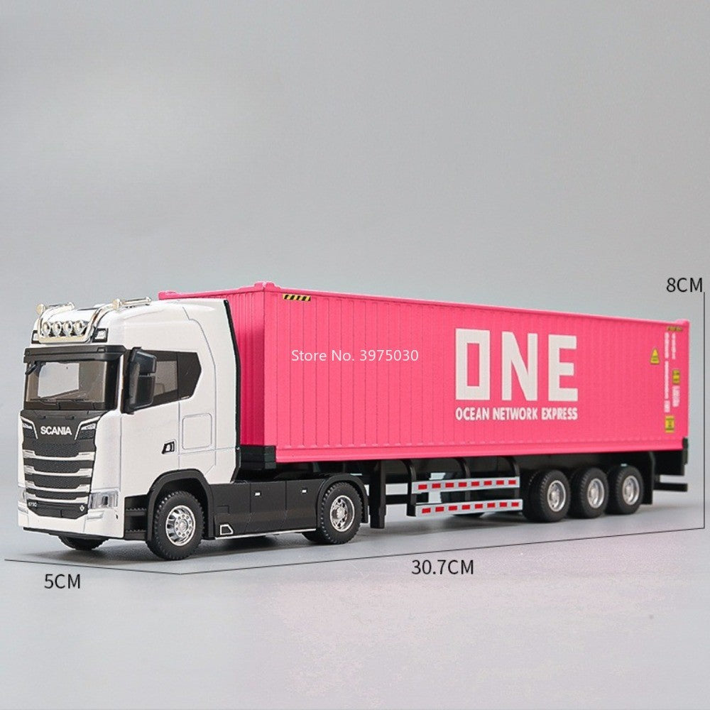 1:50 Modelos de Caminhões Pesados de Liga Leve Veículos de Contêiner Brinquedos Carro de Transporte em Miniatura com Luz e Música Pneus de Borracha Presentes para Crianças