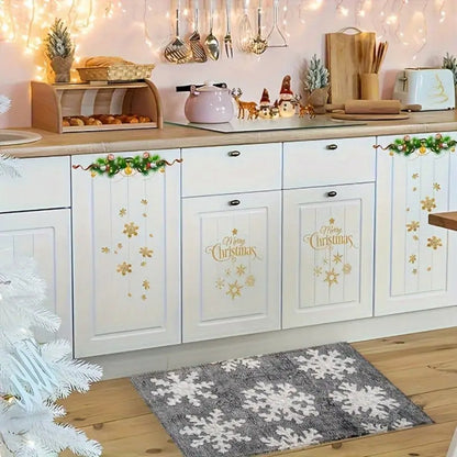 VIKAMA 1PC Winter Christmas Floor Mat 2D Print White Snowflake Pattern Bathroom Kitchen Entrance Home Bedroom Holiday Decor Rug