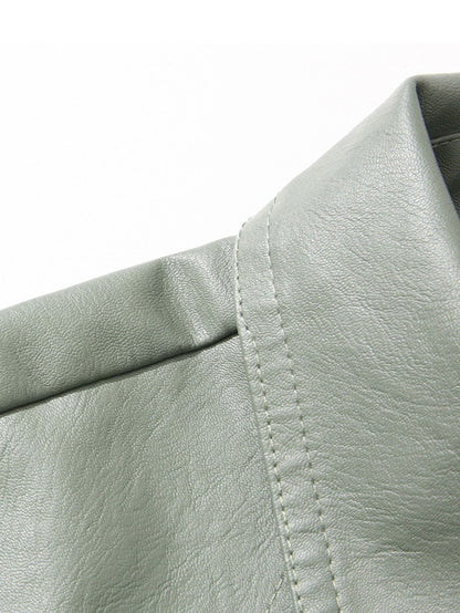 Men's Large Leather Jacket Fashion Collar PU Leather Motorcycle Slimming Cycling Coat New Men Waterproof Leather Jacket