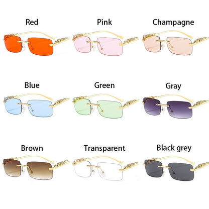 Rimless Square Sunglasses Women Men Luxury Brand Designer Popular Travel Driving Metal Leopard Head Sun Glasses Shade Eyewear