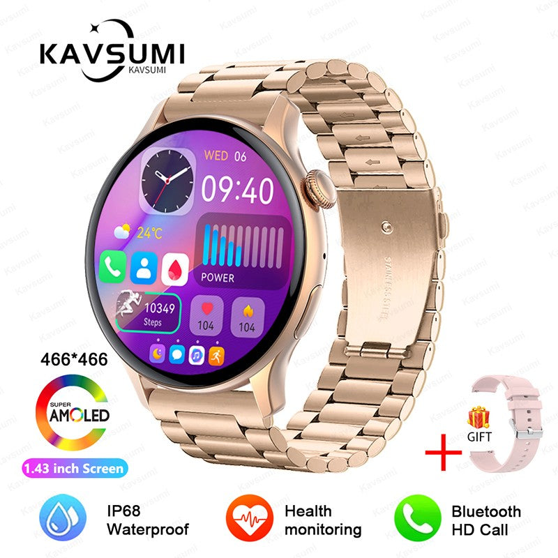 Smartwatch Feminino 2025 NFC Amoled HD GPS Monitor Cardíaco Bluetooth Ligações à Prova D'Água Para Mulheres Presente