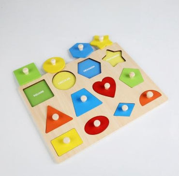 Brinquedos de quebra-cabeça Montessori para bebês de madeira, de encaixe de formas e cores, tábua de raspar à mão, brinquedos cognitivos geométricos de educação infantil