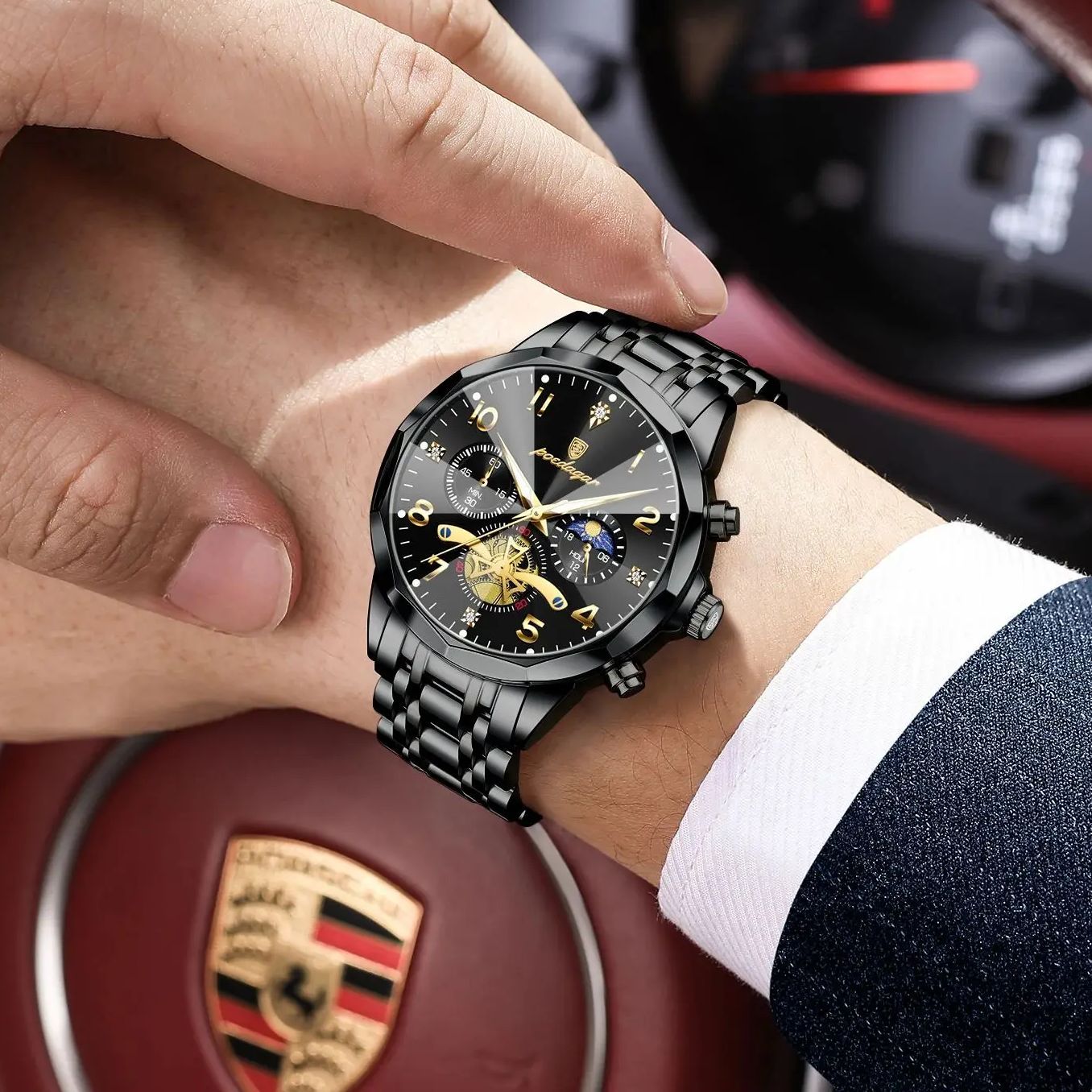 POEDAGAR Luxo Alta Qualidade Relógio de Pulso Masculino Cronógrafo Aço Inoxidável Quartzo Relógios Masculinos Impermeável Luminoso Relógio Masculino Reloj