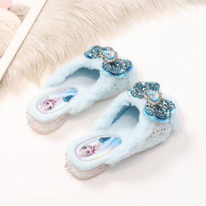 Chinelos de Algodão Fofos da Elsa da Disney para Estudantes Criativos Kawaii Meninas Outono/Inverno Princesa Sem Dedos Chinelos de Casa Presente