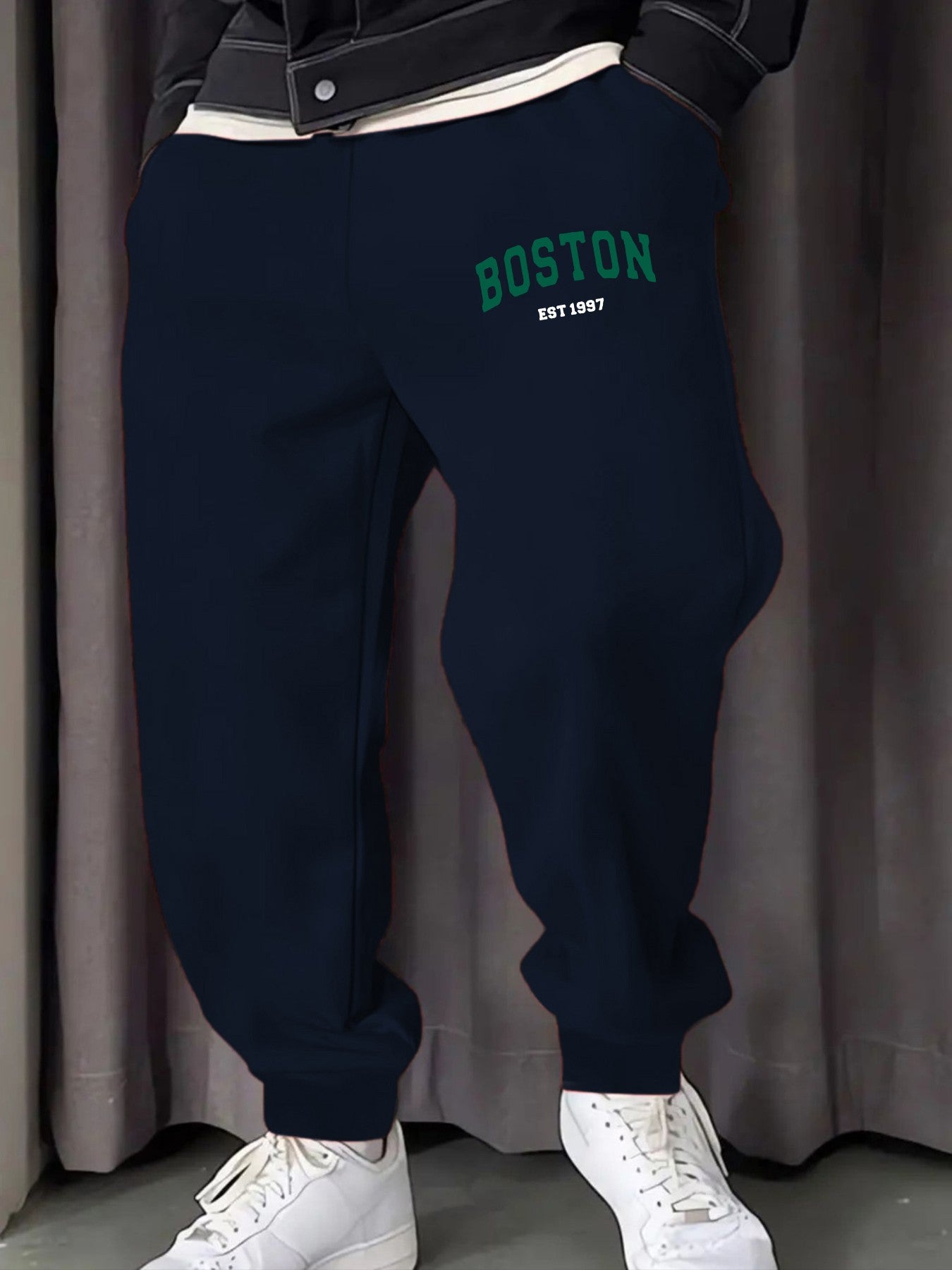 Boston Letter Simple Printing Male Sweatpants Soft Warm Britches Autumn Street Long Pants Hip Hop Fashion All-Match Trousers