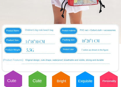 Crab Children's Beach Bag Storage Bag Outdoor Shell Bag Travel Crossbody Small Backpack Toy Storage Bag