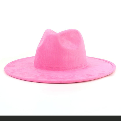 9.5 CM Big Brim Jazz Fedora Hats Men Suede Fabric Heart Top Felt Cap Women Luxury Designer Brand Party Green Fascinator Hats