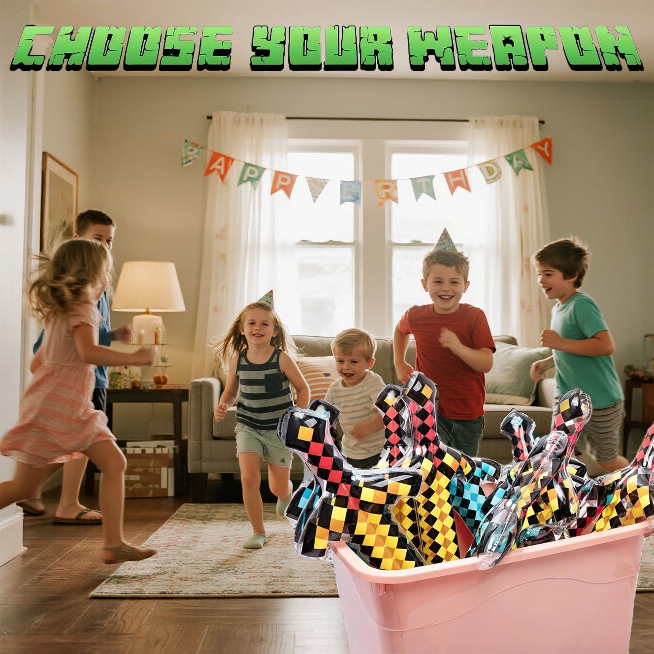 12-72Pcs Inflatable Weapons for Kids Pixel Diamond Swords Inflatable Sword for Theme Party Birthday Halloween Party Cosplay