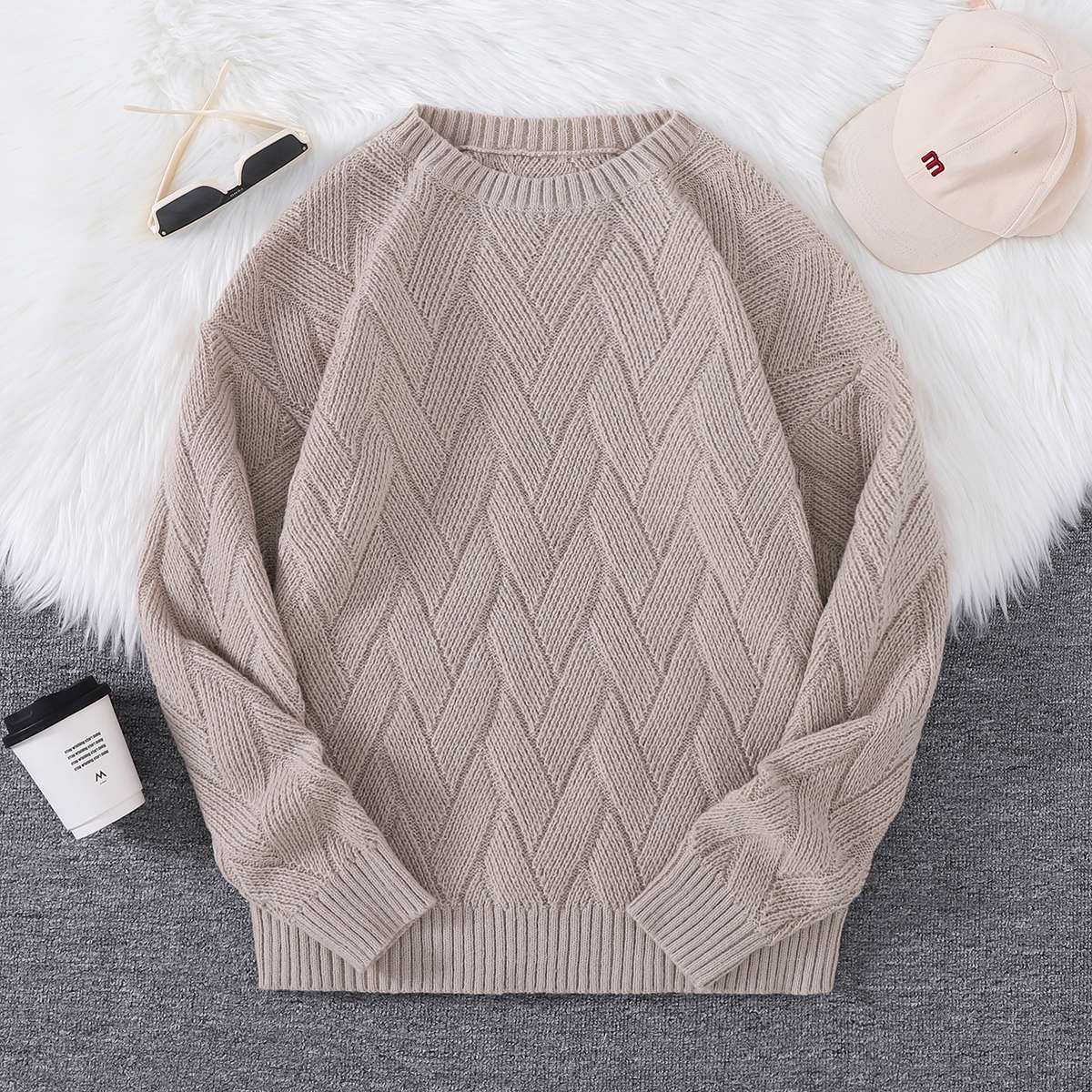 New\Japanese Style Round Neck Couple Sweater Plain Weave Style Casual Versatile Trendyy Men's Long-Sleeved Sweater Top