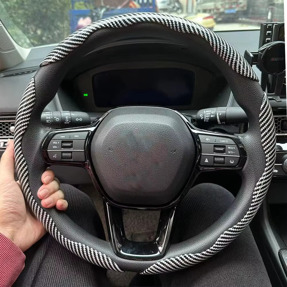 Capa de Volante de Carro 3 Peças Laser Fibra de Carbono Silicone 1K Couro de Microfibra PVC Reforçador de Volante Antiderrapante Universal