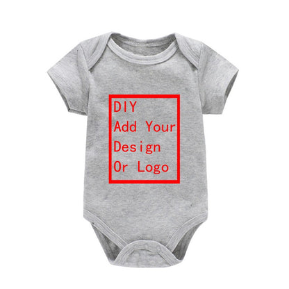 Newborn Baby White Short Sleeve Romper Print Outfit Infant Bodysuit Clothes Gift Customized Your Design Idea Cool DIY Or Logo
