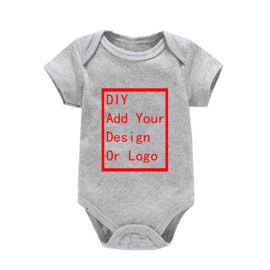 Newborn Baby White Short Sleeve Romper Print Outfit Infant Bodysuit Clothes Gift Customized Your Design Idea Cool DIY Or Logo