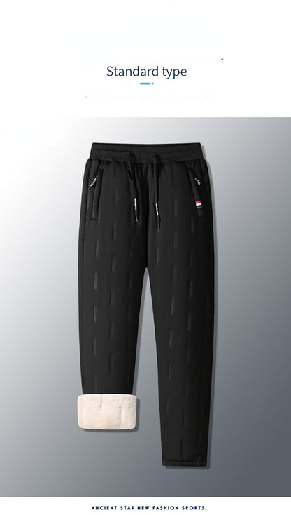 Calça Masculina de Algodão Acolchoada para o Inverno, Moda Masculina, Pelúcia Grossa, Lã, Calça Esportiva, 7XL, Casual, Impermeável, À Prova de Frio, Calça Masculina de Corrida para Baixo