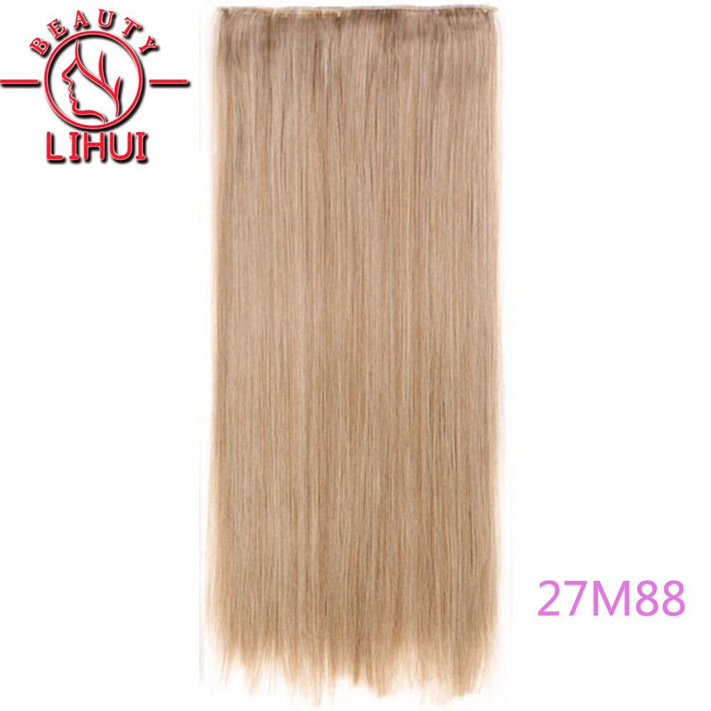 Extensões de cabelo sintéticas com clipe, longas e lisas, com 5 clipes em uma única peça, extensões de cabelo multicoloridas LIHUI