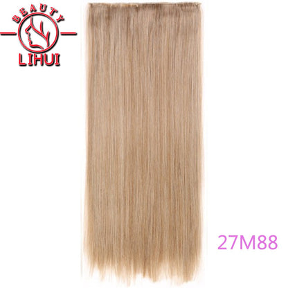Extensões de cabelo sintéticas com clipe, longas e lisas, com 5 clipes em uma única peça, extensões de cabelo multicoloridas LIHUI