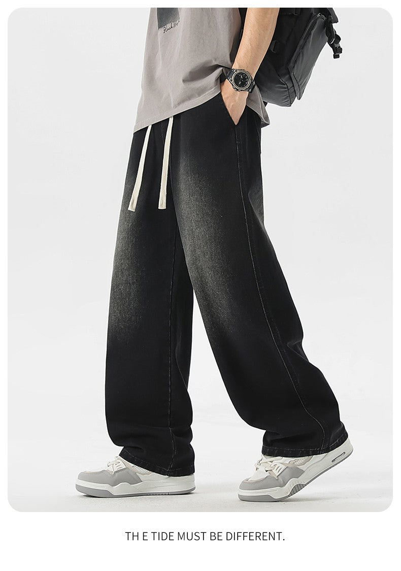 Calça Jeans Masculina Americana Solta Perna Larga Reta Casual Street Hip-hop Folgada Jeans Preto Cinza Azul Streetwear Masculino