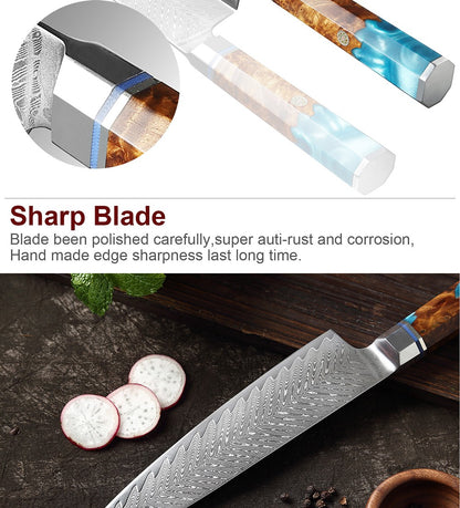 XITUO Damascus Steel Knife Set 1-9PCS Japanese Chef Knife, Santoku, Bread, Utility & Boning Knives-Ultra Sharp, Octagonal Handle