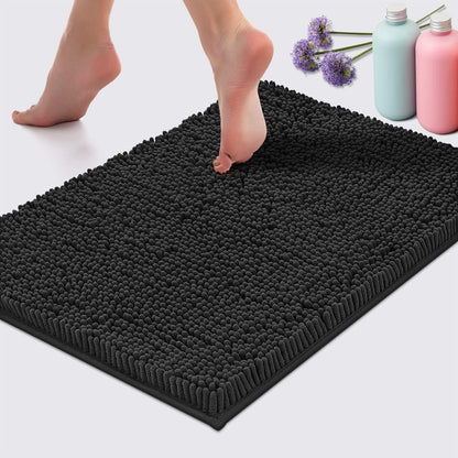 Tapete de Banho de Pelúcia Macia Chenille Absorvente Lavável à Máquina Tapete de Banheiro Antiderrapante Adequado para Bacias e Chuveiros