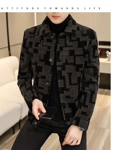 Winter Thicken Warm Wool Blends Jacket Men Fashion Plaid Casual Coat Slim Lapel Streetwear Overcoat Social Men Clothing 2022