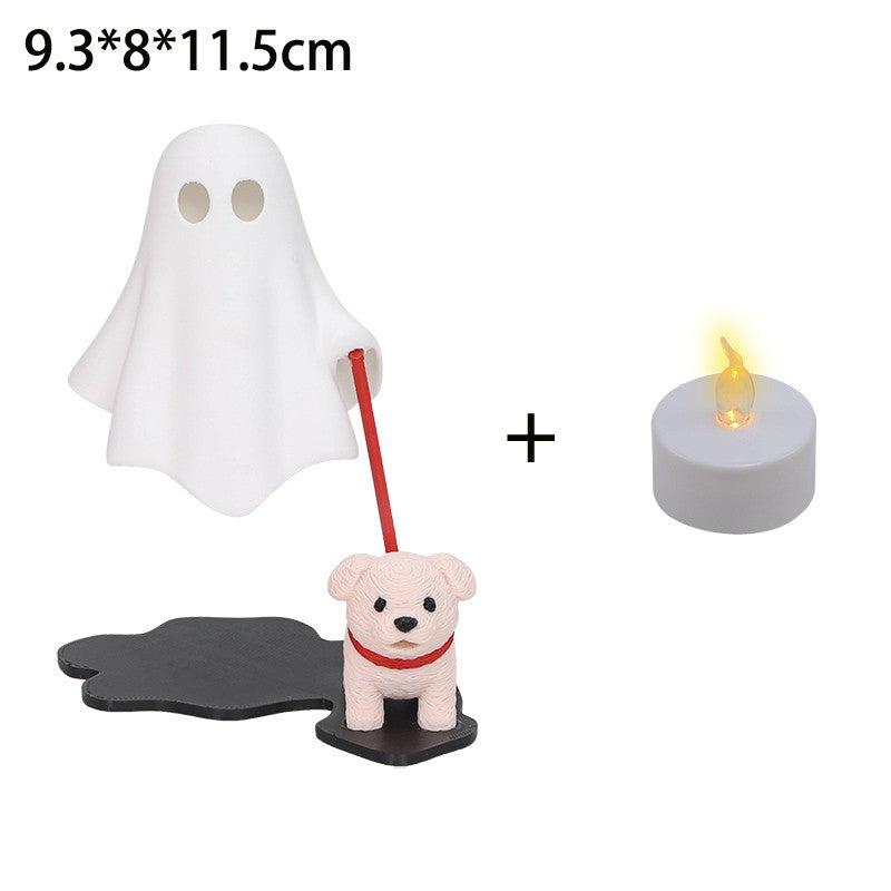 3D Printed Cute Ghost With Dog Figurine Statue Home Bedroom Desk Decoration Halloween