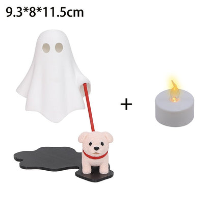 3D Printed Cute Ghost With Dog Figurine Statue Home Bedroom Desk Decoration Halloween