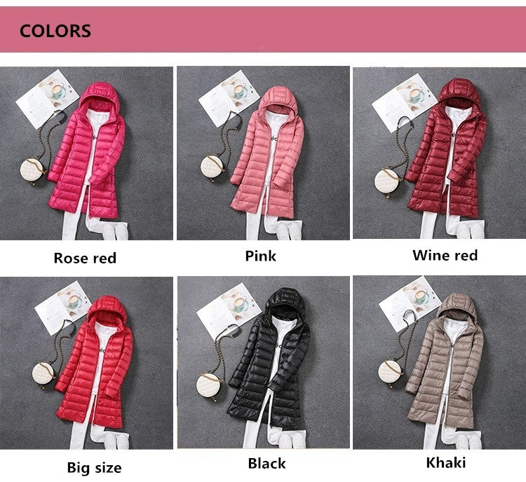 Women Ultra Lightweight Packable Long Puffer Jacket 2023 New Autumn Winter Warm Hat Detachable Hooded Female Coat Parka 5XL 7XL