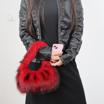 Solid Color Plush Dumpling Bag Simple Style Niche Design Faux Fur Handbag Tote Small Women's Underarm Hobo Bag