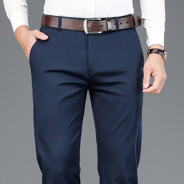 2023 Primavera Novas Calças Casuais Masculinas de Fibra de Bambu Estilo Clássico Negócios Moda Calças Cáqui Elásticas de Algodão Roupa Masculina de Marca