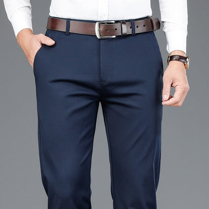 2023 Primavera Novas Calças Casuais Masculinas de Fibra de Bambu Estilo Clássico Negócios Moda Calças Cáqui Elásticas de Algodão Roupa Masculina de Marca