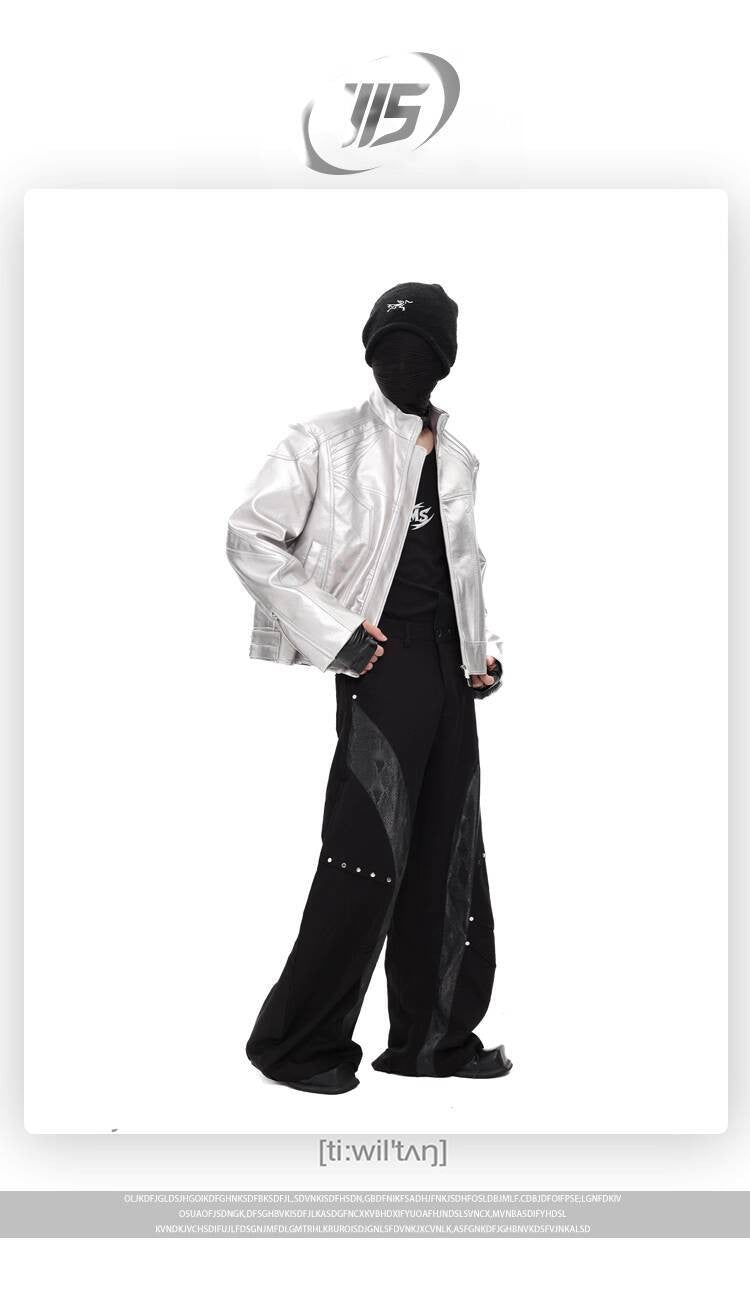 FEWQ Niche Design Men's PU Leather Coats Stand Collar Solid Color Zipper Metal Design Shoulder Pads Male Short Jacket 24K5931