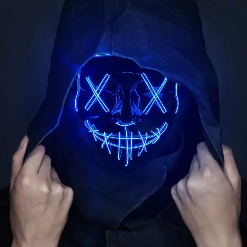 LED Glowing Black V-Shaped Mask, Masquerade Cheering Prop, EL Ghost Face Mask, Glowing Mask