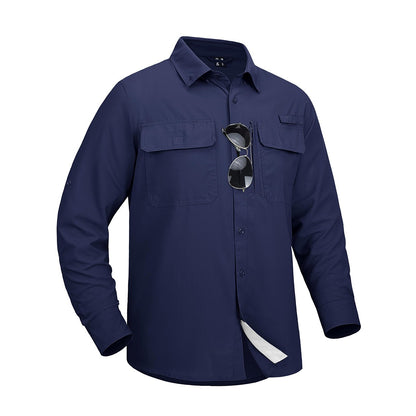 MAGCOMSEN Sun Protection Shirt Quick Dry Long Sleeve Mesh Breathable Shirt Multi Pockets Fishing Shirts Hiking Work Cargo Shirts