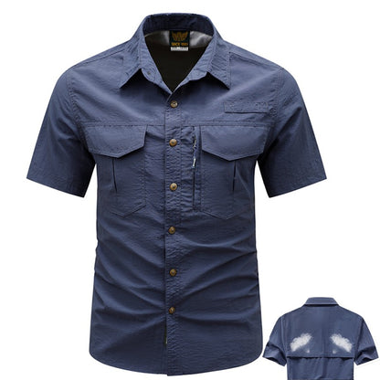 Summer Men Short Sleeve Cargo Breathable Shirt Man Casual Tactic Multi Pocket Shirts Men Outdoor Hike Safari Work Shirt Top Polo