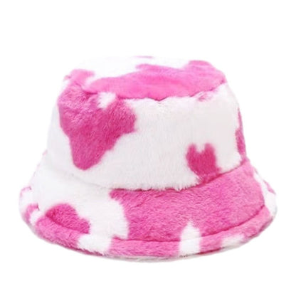 Winter Bucket Hat Women's Fashion Milk Cow Grain Panama Warm Hats Female Vintage Faux Fur Fisherman Cap Hats For Women Casual