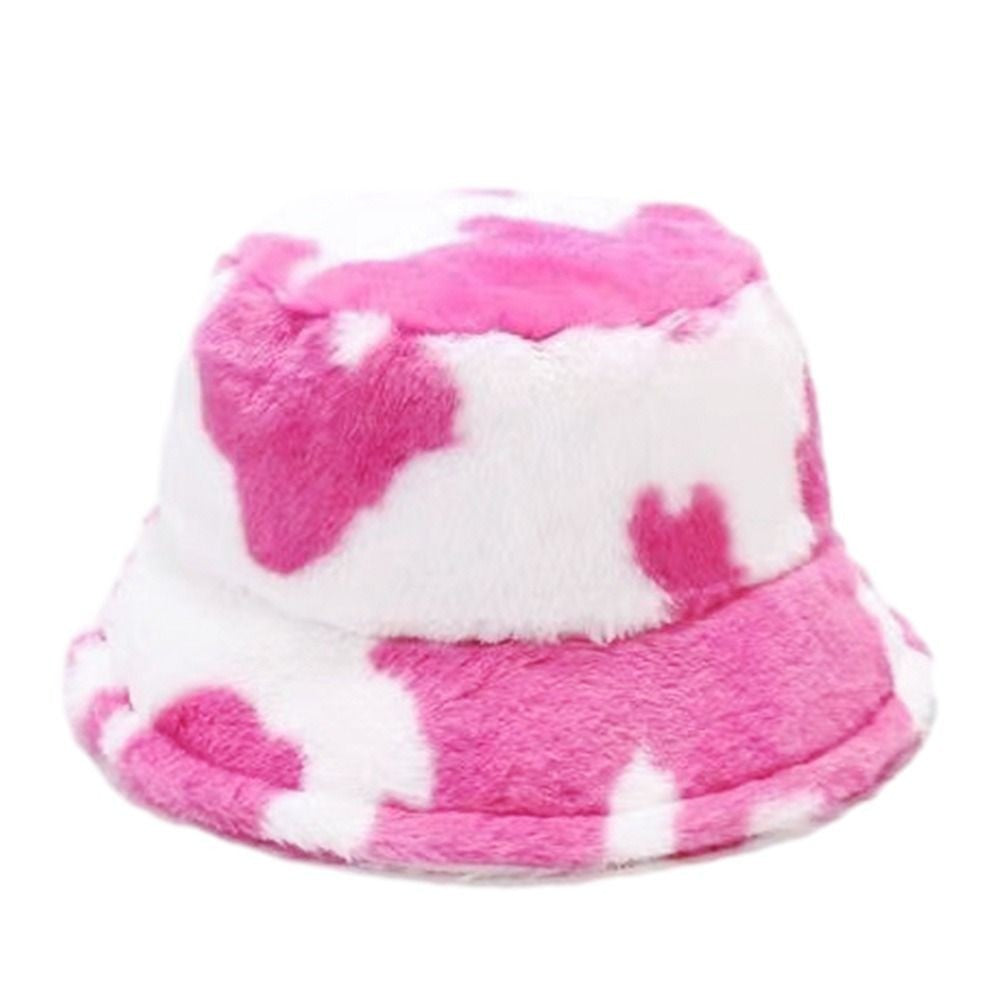 Winter Bucket Hat Women's Fashion Milk Cow Grain Panama Warm Hats Female Vintage Faux Fur Fisherman Cap Hats For Women Casual