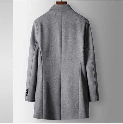 High-quality, fashionable, stylish, versatile, for banquets, shopping, trendy business, casual, solid-color men's woolen overcoa