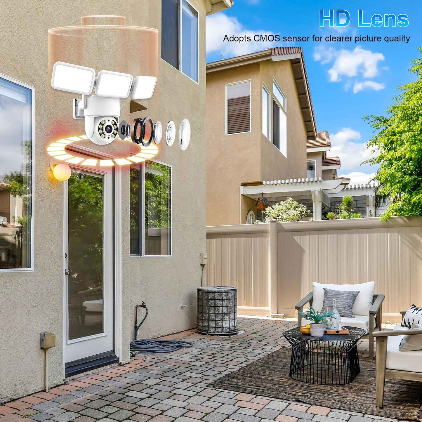 4MP Floodlight Camera Wifi PTZ Outdoor AI Humanoid Tracking Night Vision Cameras CCTV Smart Home Security Protection  Icsee App