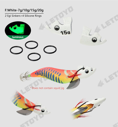 LETOYO 2PCS EGI Luminoso para ponta de corrida isca de lula TR Sinker peso eging para Polvo Tinta Choco acessórios de pesca marítima