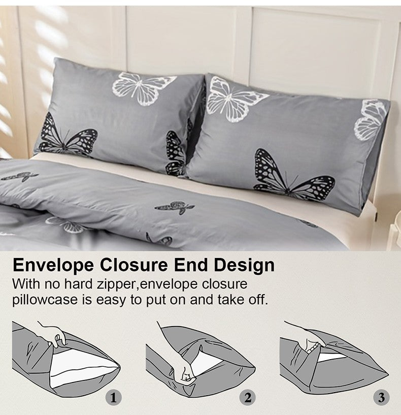 Conjunto de Capa de Edredom com Estampa de Borboleta 3 Peças, Conjunto de Cama Macio e Suave para a Pele Inclui 1 Capa de Edredom e 2 Fronhas