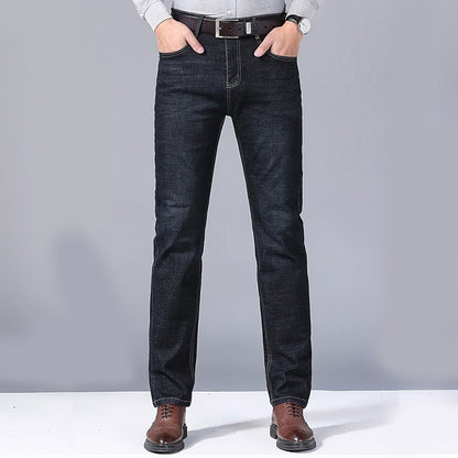 Calças Masculinas Jeans Retas Macias 2025 Outono Clássico Negócios Preto Motoqueiro Jeans Macacão Masculino Pantalone Hombre Mannen Homme