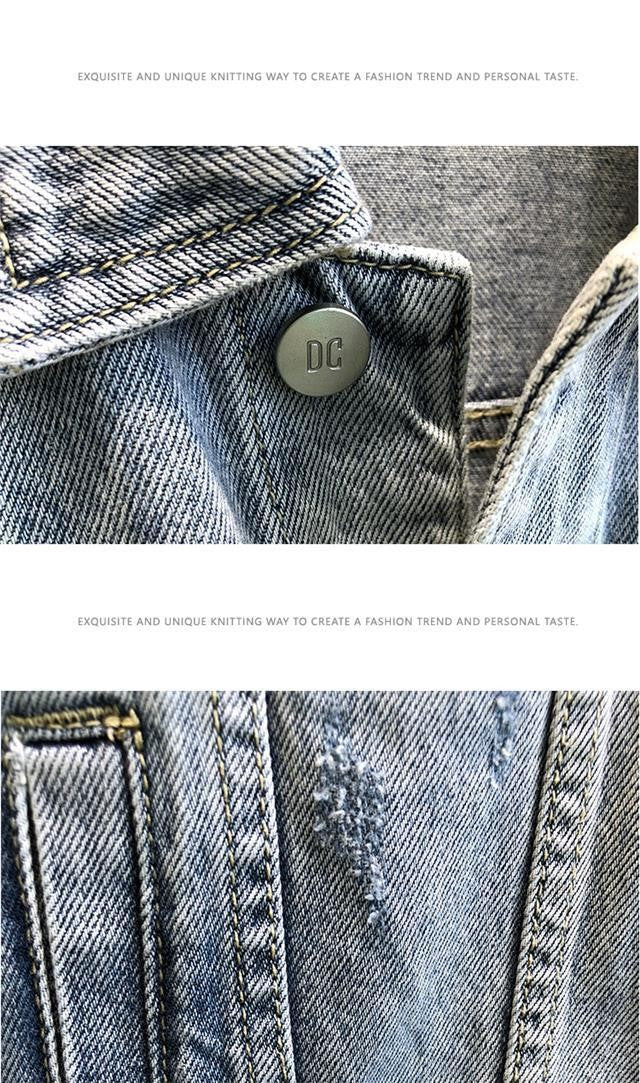 Fashion Cartoon Graphic Print Denim Jacket Men Streetwear Trend Hole Casual Loose Jean Jackets Coat Tops Clothing