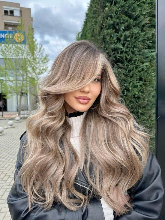 HENRY MARGU Peruca Sintética Lace Front 13x6 Peruca Longa Castanho Cinza Cabelo Ondulado Natural para Uso Diário Peruca de Fibra de Alta Temperatura
