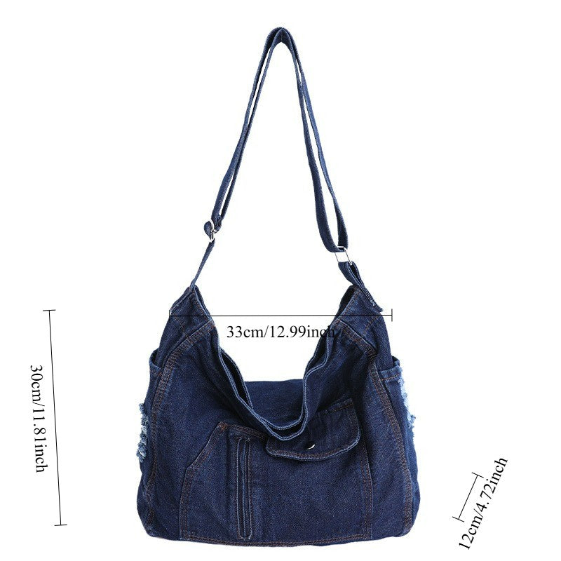 New Denim Shoulder Bag Women Fashion Large Capacity Casual Tote Handle Bag for School Comfortable and Versatile Commute Bag