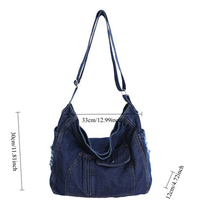 New Denim Shoulder Bag Women Fashion Large Capacity Casual Tote Handle Bag for School Comfortable and Versatile Commute Bag
