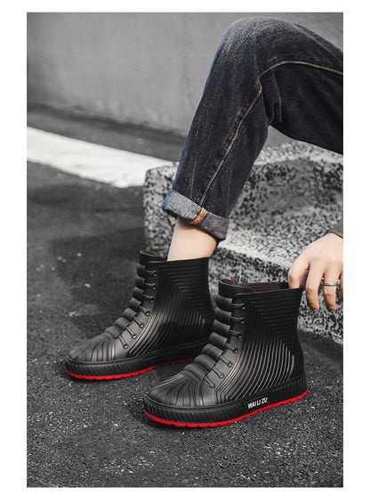 Versatile Casual Short-barreled Waterproof Shoes Men Women Lined With Fleece Warmth Anti-slip Wear-resistant Outdoors Rain Boots